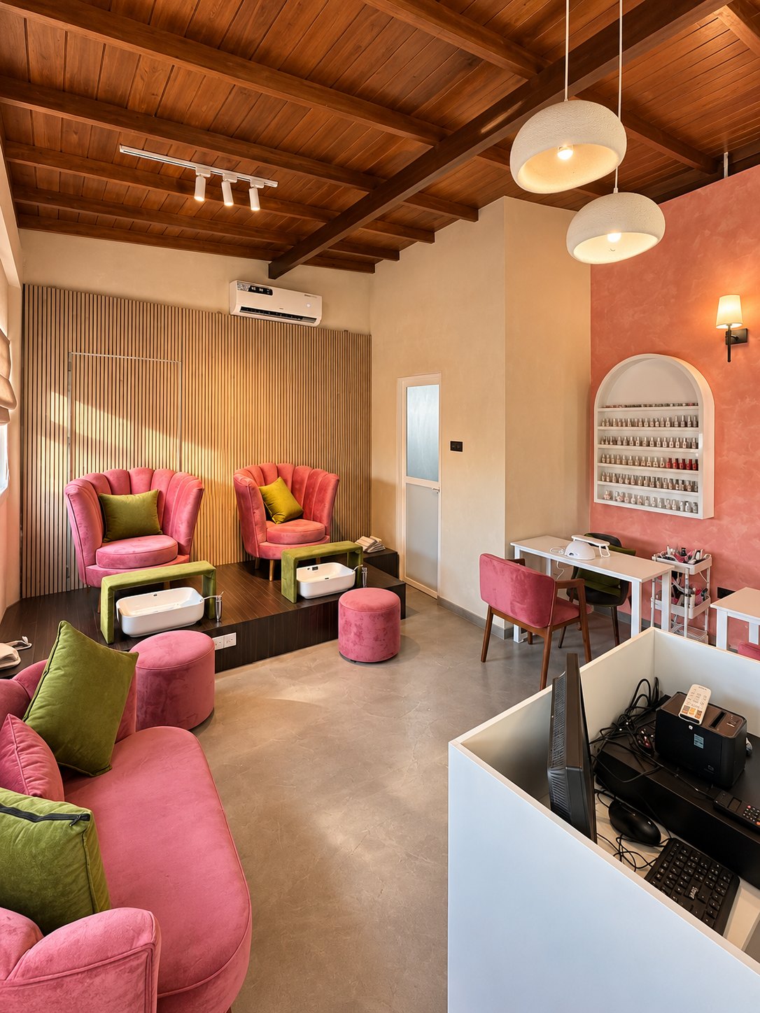 Inside Bella’s Nail Studio, with comfortable manicure and pedicure seating